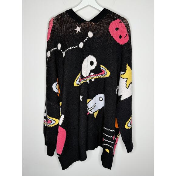 Dressed in Lala Outerspace Oversized Cardigan Sweater Black Multi Women L/XL NWT - Picture 8 of 12